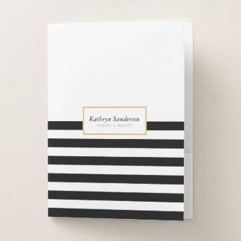 Modern Smart Striped Pattern Stylish Black Gold Pocket Folder by edgeplus at Zazzle