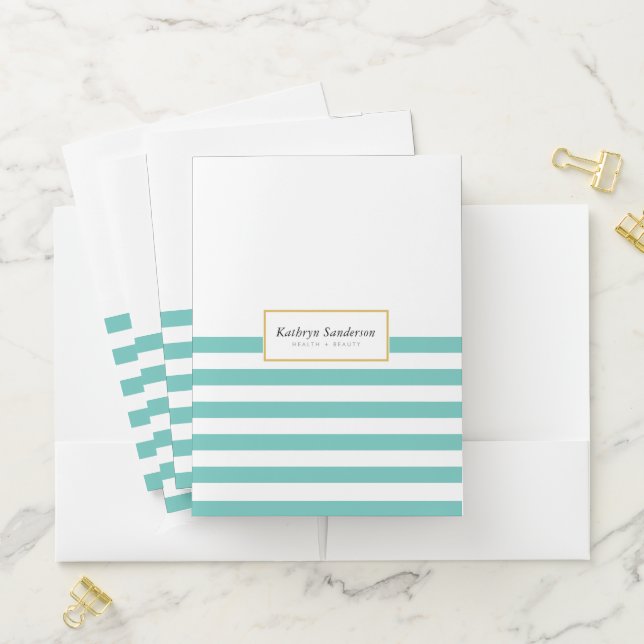 MODERN SMART STRIPED PATTERN stylish mint gold Pocket Folder (In Situ)