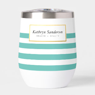 MODERN SMART STRIPED PATTERN stylish mint gold Thermal Wine Tumbler