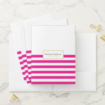 Modern Smart Striped Pattern Stylish Pink Gold Pocket Folder by edgeplus at Zazzle