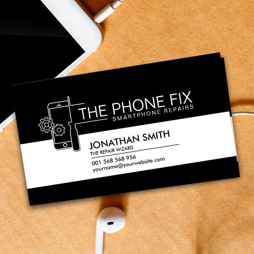 Modern Smartphone Repair Black and white Business Card