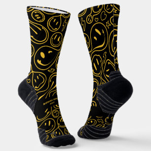 Modern Smile Bridesmaid Groomsmen Black yellow Socks