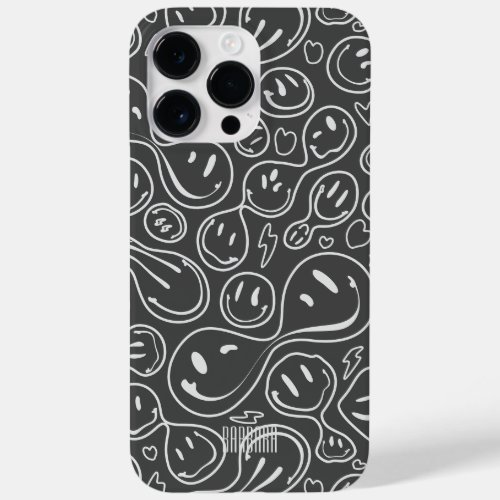 Modern Smile Smiling Face Pattern Dark Grey Case_Mate iPhone 14 Pro Max Case