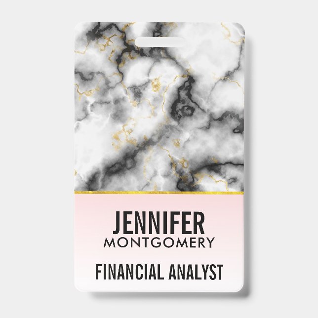 Modern Smoky Gray Marble with Gold Ribbon Badge (Front)