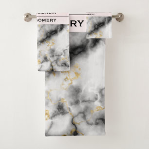 Modern Smoky Gray Marble with Gold Ribbon Bath Towel Set