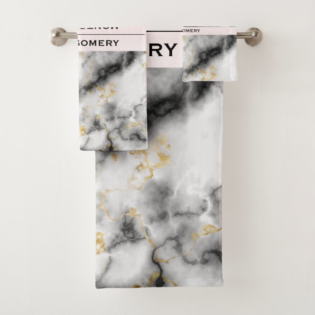 Modern Smoky Gray Marble with Gold Ribbon Bath Towel Set (Insitu)