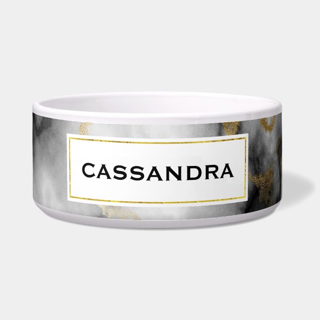 Modern Smoky Gray Marble with Gold Ribbon Bowl (Front)