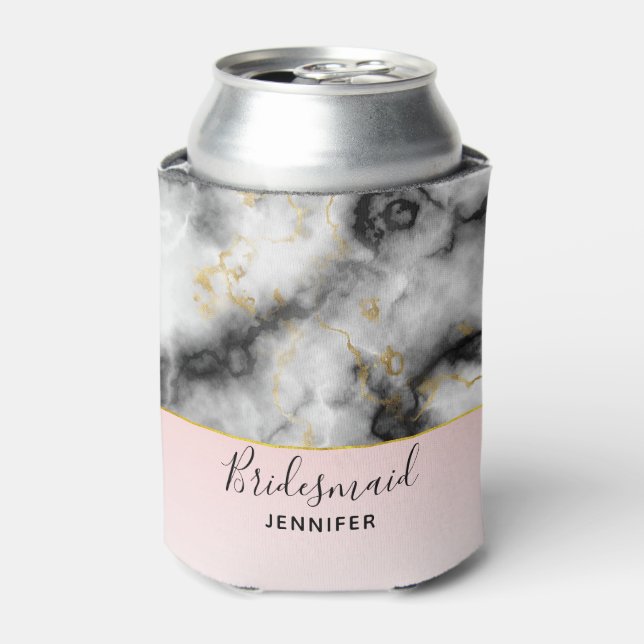 Modern Smoky Gray Marble with Gold Ribbon Can Cooler (Can Front)