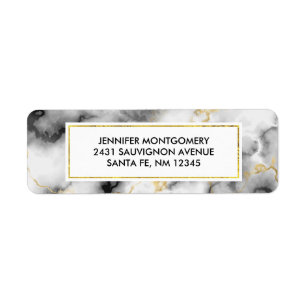 Modern Smoky Gray Marble with Gold Ribbon Label