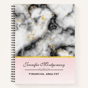 Modern Smoky Gray Marble with Gold Ribbon Notebook
