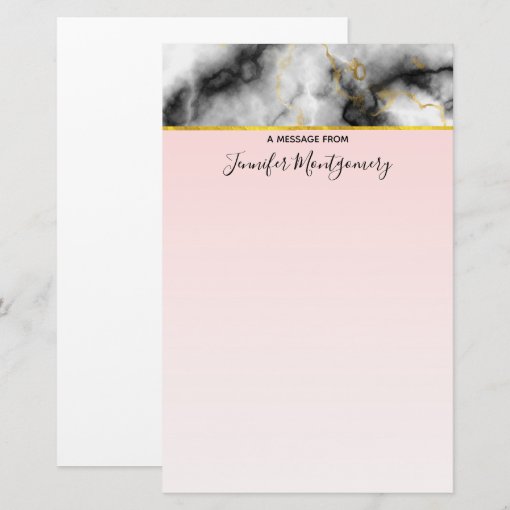 Modern Smoky Gray Marble with Gold Ribbon Stationery | Zazzle