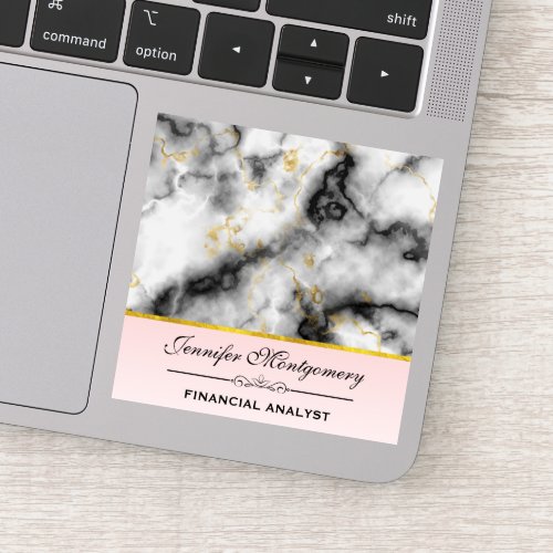 Modern Smoky Gray Marble with Gold Ribbon Sticker