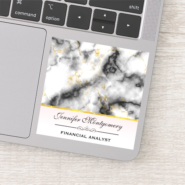 Modern Smoky Gray Marble with Gold Ribbon Sticker (Detail)