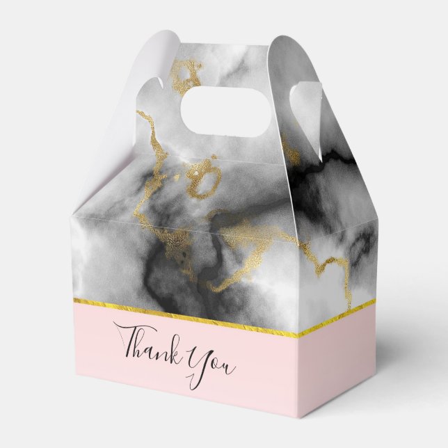 Modern Smoky Gray Marble with Gold Ribbon Wedding Favor Boxes (Front Side)