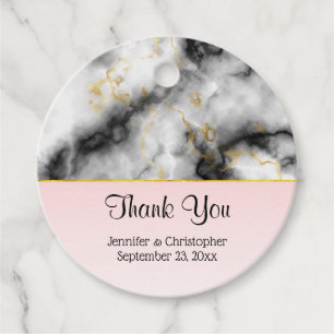 Modern Smoky Gray Marble with Gold Ribbon Wedding Favor Tags