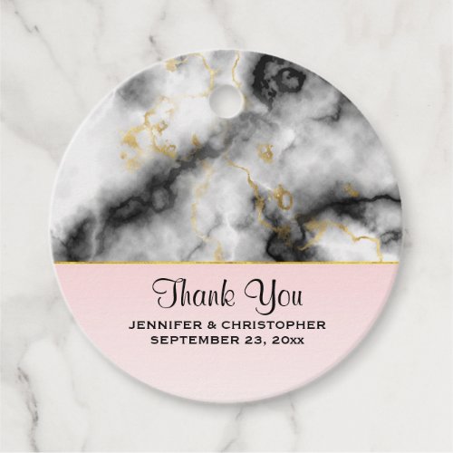 Modern Smoky Gray Marble with Gold Ribbon Wedding Favor Tags