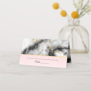 Modern Smoky Gray Marble with Gold Ribbon Wedding Place Card