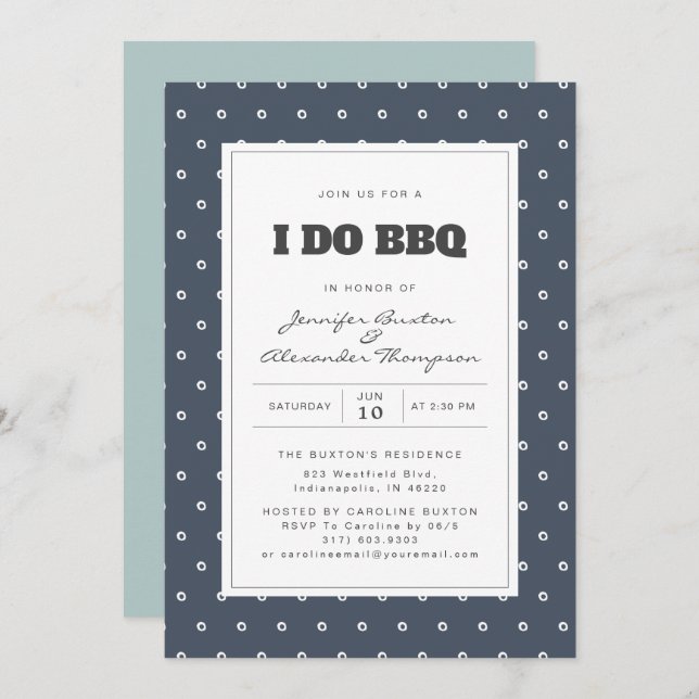 Modern Smoky Navy Dots I Do BBQ Engagement Party Invitation (Front/Back)