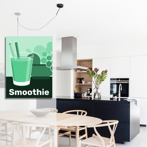 Modern Smoothie Glass Black White Green Kitchen Poster