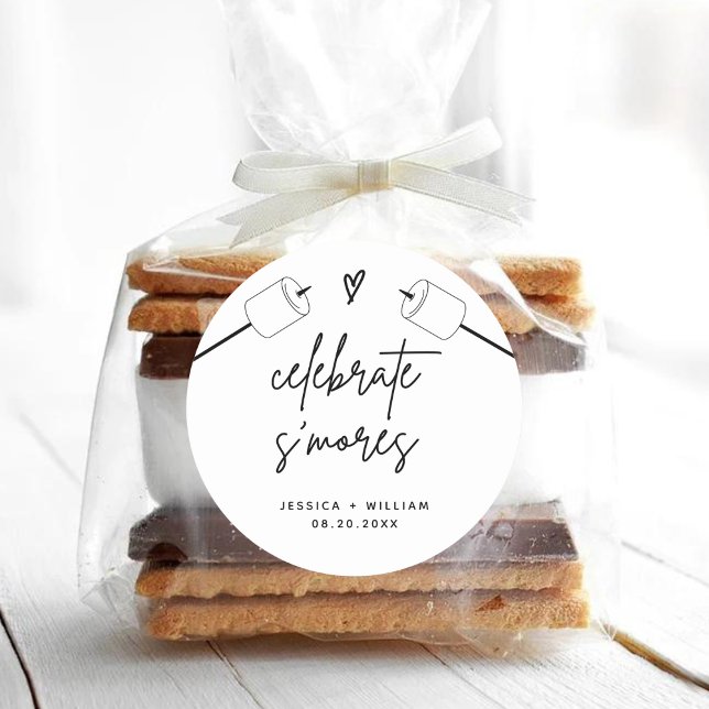 Modern S'mores Wedding Party Favor Kit Classic Round Sticker (Creator Uploaded)