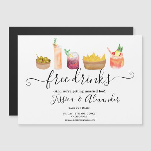 Modern snacks cocktails watercolor save the date