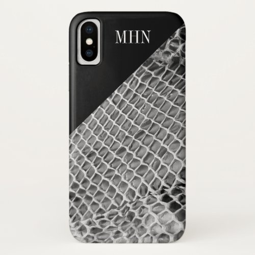 Modern Snake Skin Black Color Block  Monogram iPhone X Case