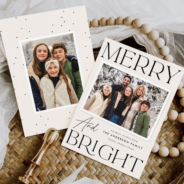 Modern Snapshot Merry and Bright 2 Photo Holiday Card (Creator Uploaded)