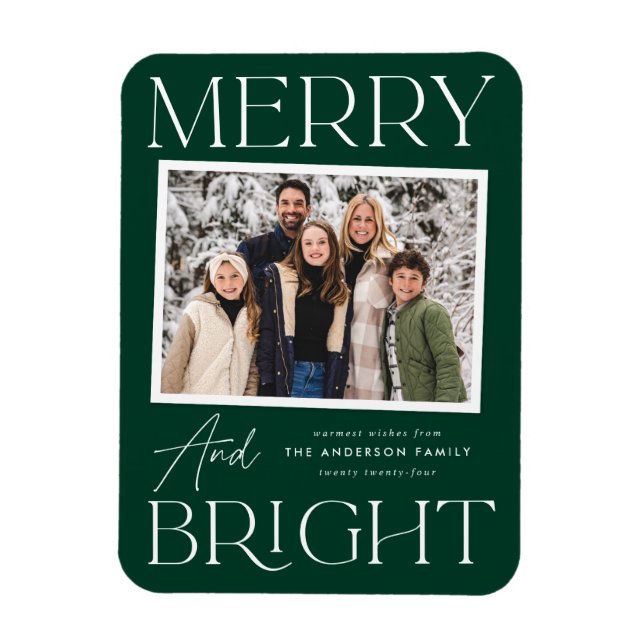 Modern Snapshot Merry and Bright Photo Magnet (Vertical)