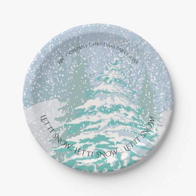 Modern Snow Christmas Tree CHANGE COLOR Paper Plates (Front)