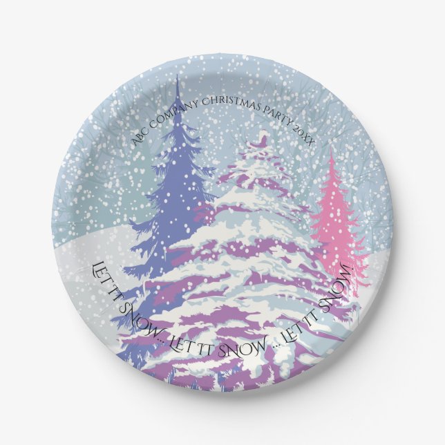 Modern Snow Christmas Tree CHANGE COLOR Paper Plates (Front)