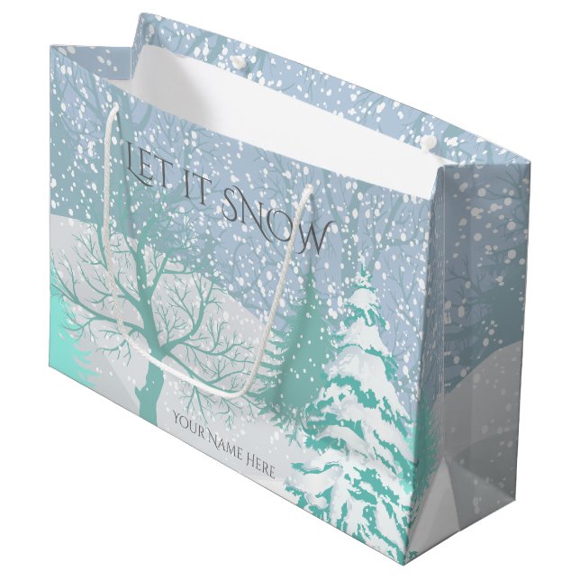Modern Snow  Christmas Trees CHANGE COLOR Large Gift Bag (Front Angled)