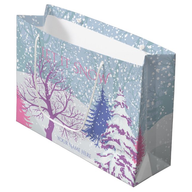 Modern Snow  Christmas Trees CHANGE COLOR Large Gift Bag (Front Angled)