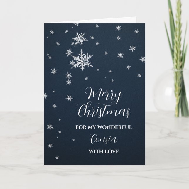 Modern Snow Cousin Merry Christmas Card (Front)
