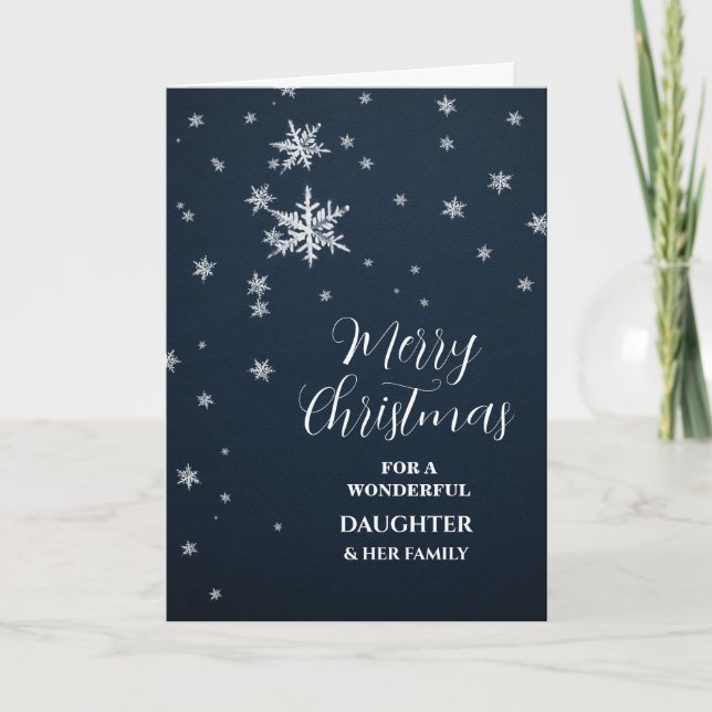 Modern Snow Daughter & Family Merry Christmas Card (Front)