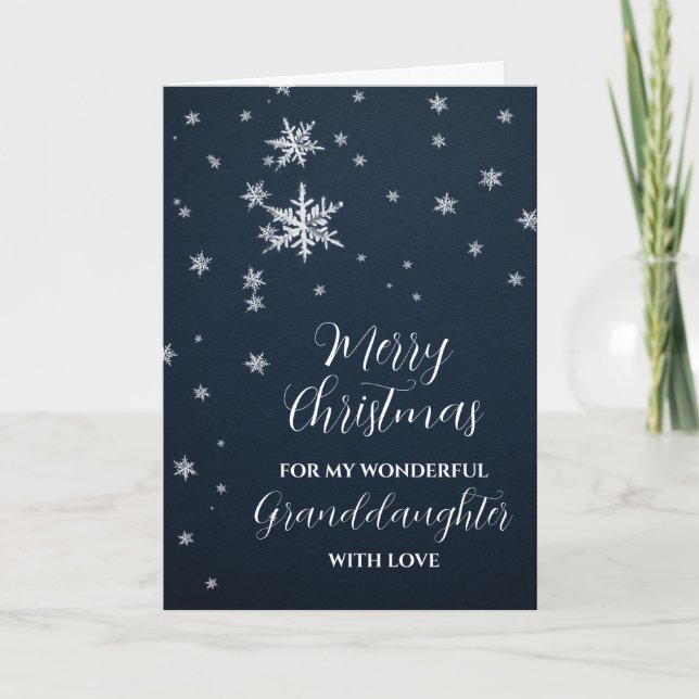 Modern Snow Granddaughter Merry Christmas Card (Front)