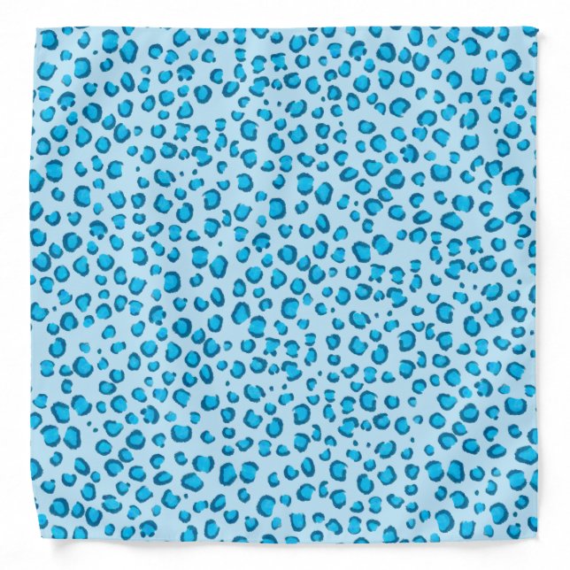 Modern Snow Leopard Animal Print Pattern Blue Bandana (Front)