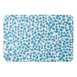 Modern Snow Leopard Animal Print Pattern Blue Bath Mat