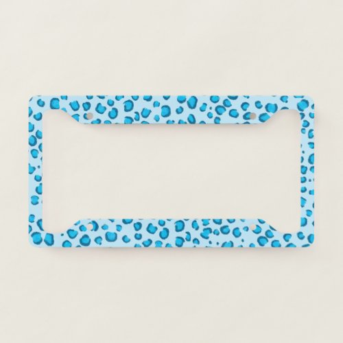 Modern Snow Leopard Animal Print Pattern Blue License Plate Frame