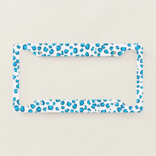 Modern Snow Leopard Animal Print Pattern Blue License Plate Frame