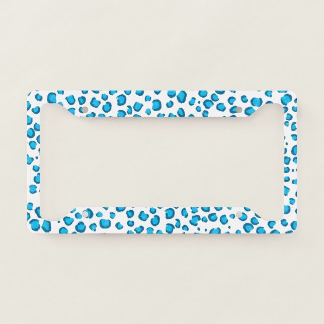 Modern Snow Leopard Animal Print Pattern Blue License Plate Frame (Front)