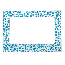 Modern Snow Leopard Animal Print Pattern Blue Magnetic Frame