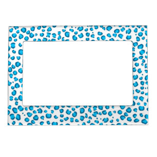 Modern Snow Leopard Animal Print Pattern Blue Magnetic Frame