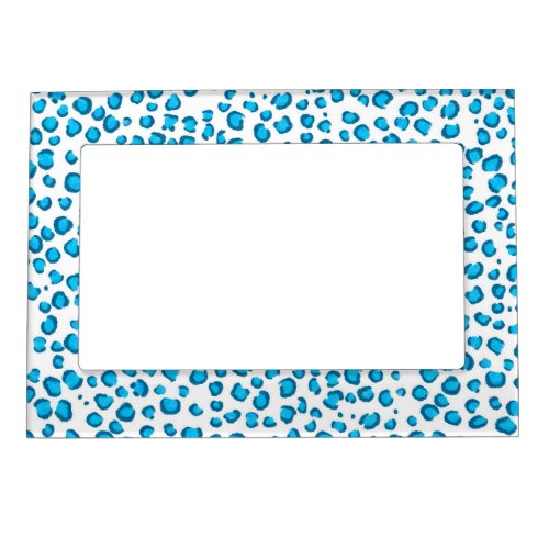 Modern Snow Leopard Animal Print Pattern Blue Magnetic Frame
