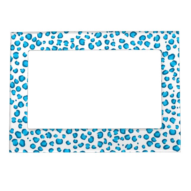 Modern Snow Leopard Animal Print Pattern Blue Magnetic Frame (Front)