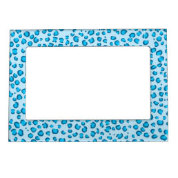 Modern Snow Leopard Animal Print Pattern Blue Magnetic Frame