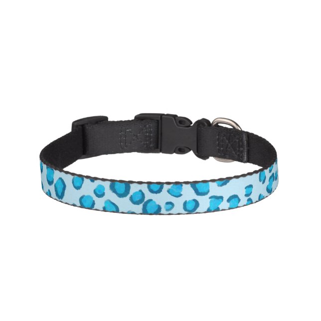 Modern Snow Leopard Animal Print Pattern Blue Pet Collar (Front)