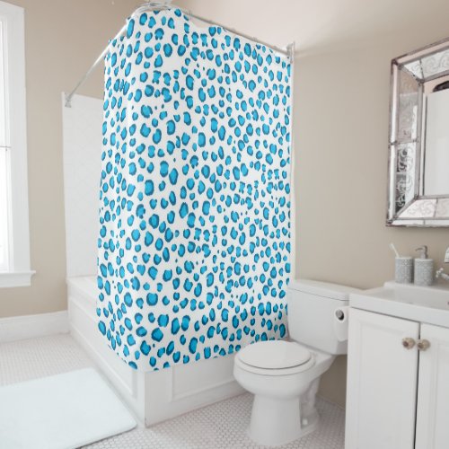 Modern Snow Leopard Animal Print Pattern Blue Shower Curtain