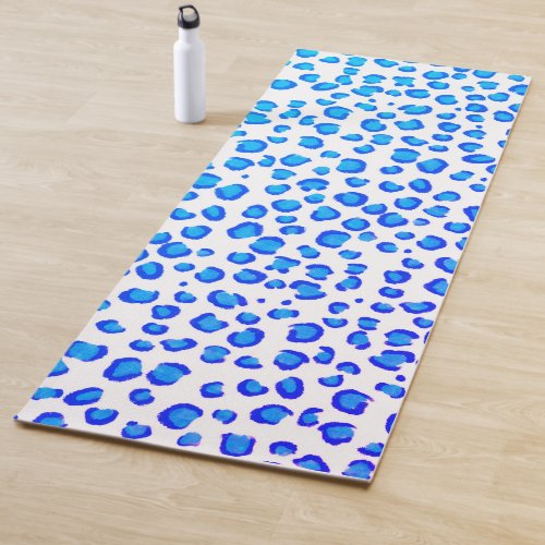 Modern Snow Leopard Animal Print Pattern Blue Yoga Mat