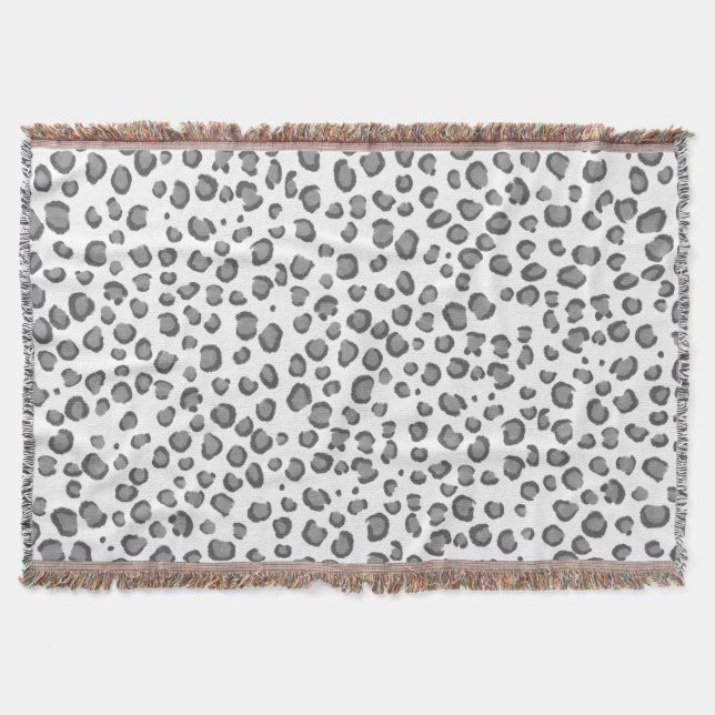 Modern Snow Leopard Animal Print Pattern Gray Throw Blanket (Front)