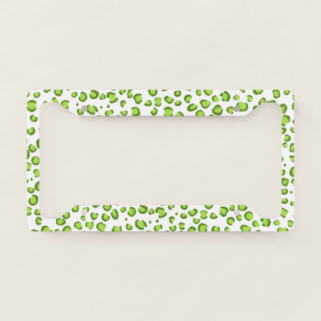Modern Snow Leopard Animal Print Pattern Green License Plate Frame (Front)